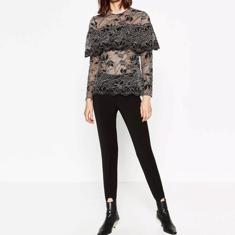 ZARA Lace Top/Blouse With Frill